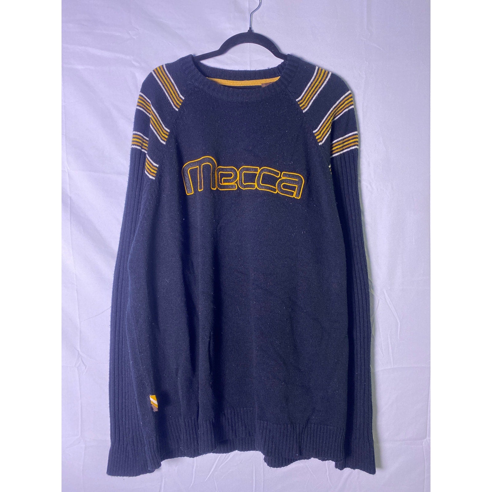 Y2K Mecca Crewneck Sweater Yellow White Striped Ribbed Knit Men's Size 3XL