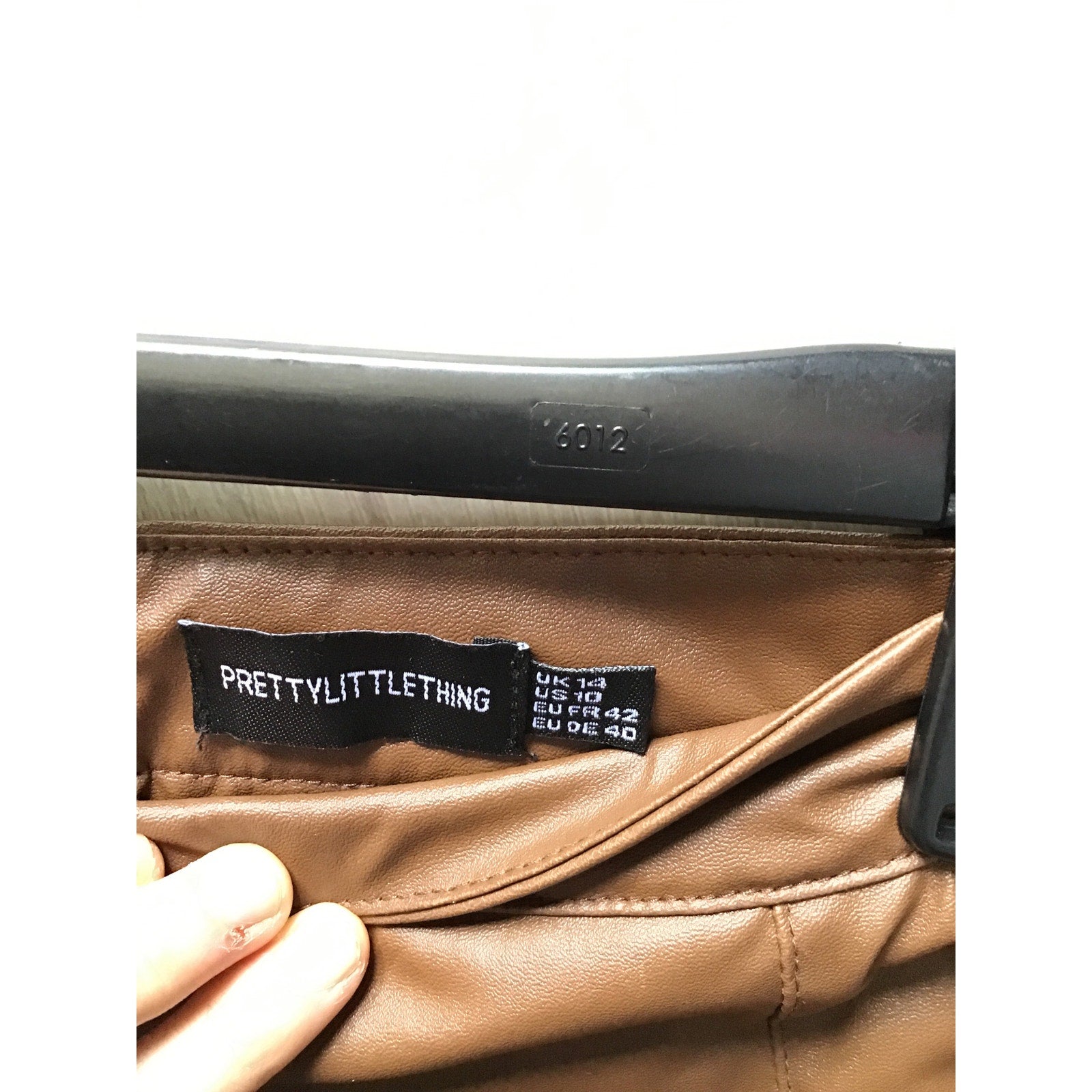 PRETTYLITTLETHING Brown Straight Leg Back Zip Faux Leather Women's Size 10