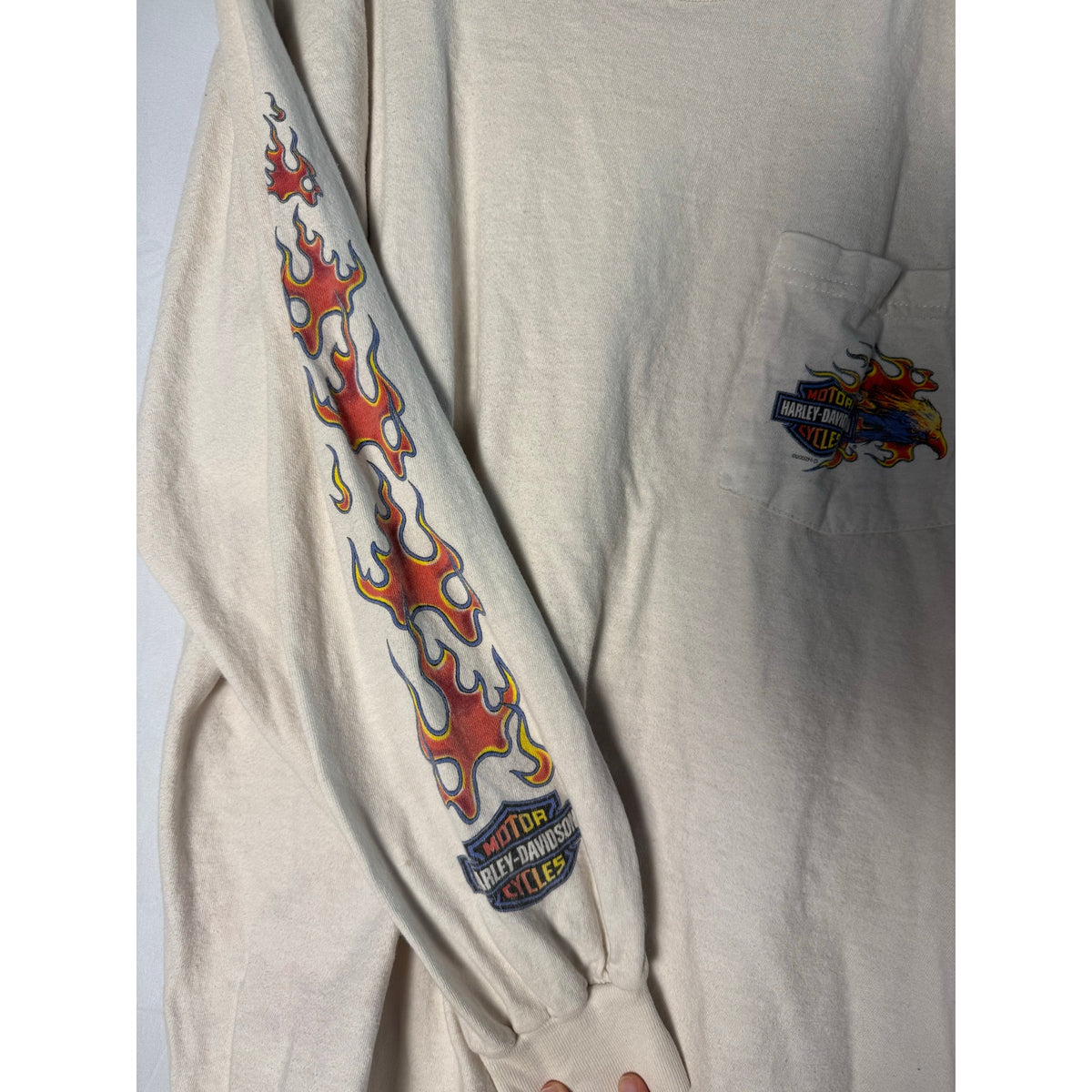 Harley Davidson Indianapolis,IN Flames Graphic Print White Long Sleeve Shirt