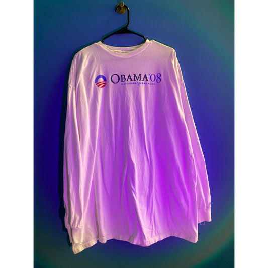 Barack Obama '08 Printed White Long Sleeve Shirt Men's Size XXL