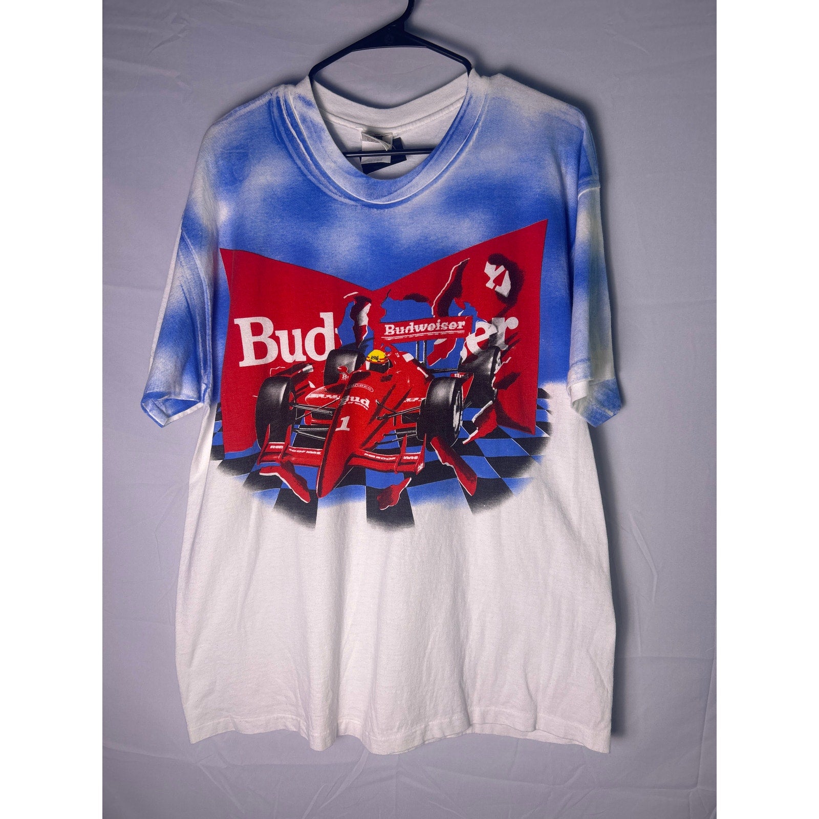 Vintage Budweiser All Over Print Sand Bag Single Stitch Indy T-shirt Men's XL