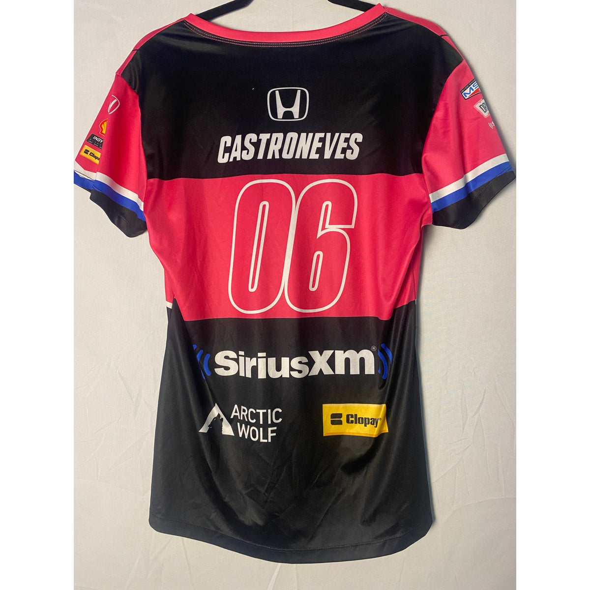 IndyCar Hélio Castroneves #06 Black Pink V-Neck Racing Shirt Women's Medium