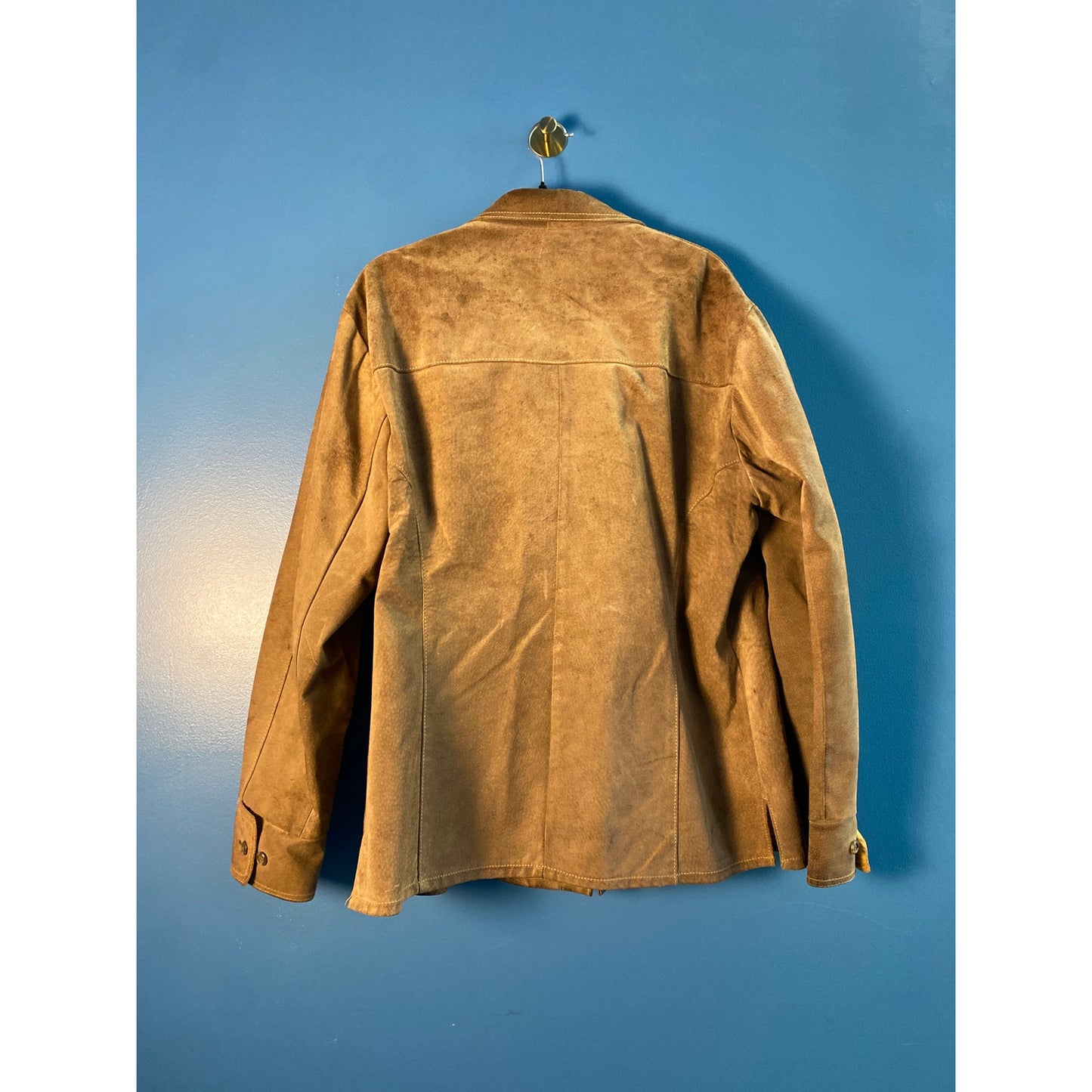 Breier Duton Hammered Leather Suede Brown Button Up Jacket Men's Size Large