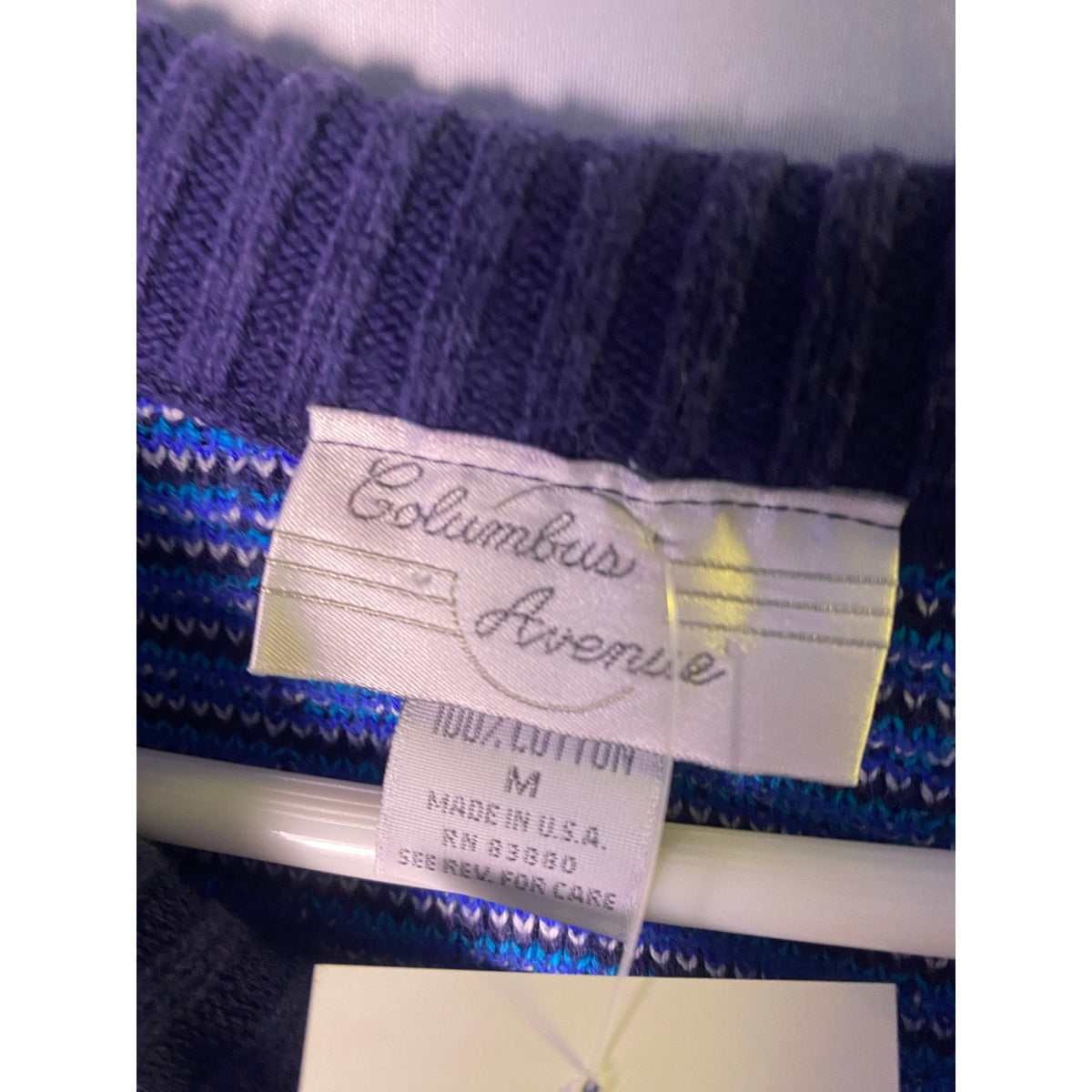 Columbus Avenue Navy Blue Knit Sweater Men's Size Medium Pullover 100% Cotton