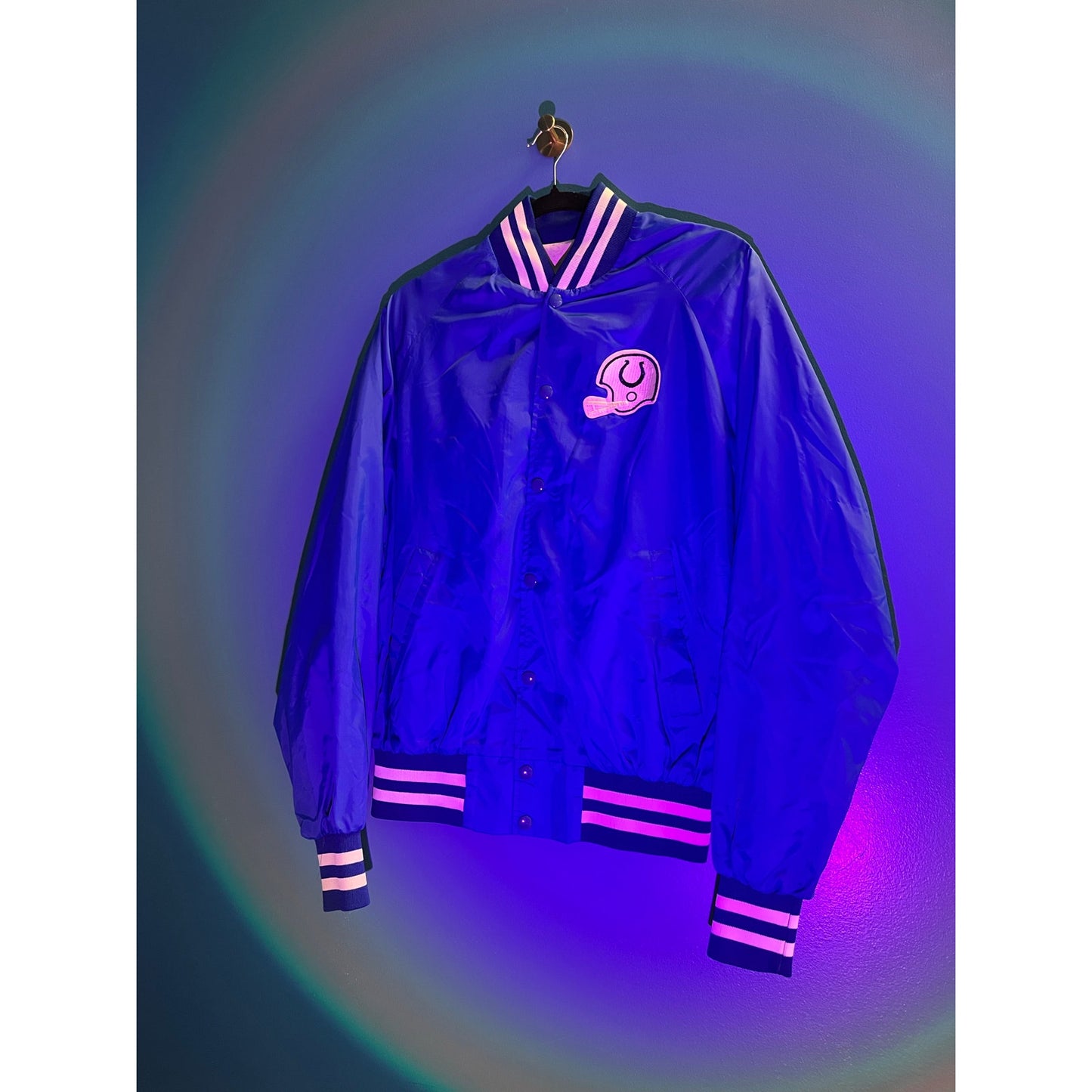 Active Generation Button Up Colts Satin Bomber Jacket Men's Size Large