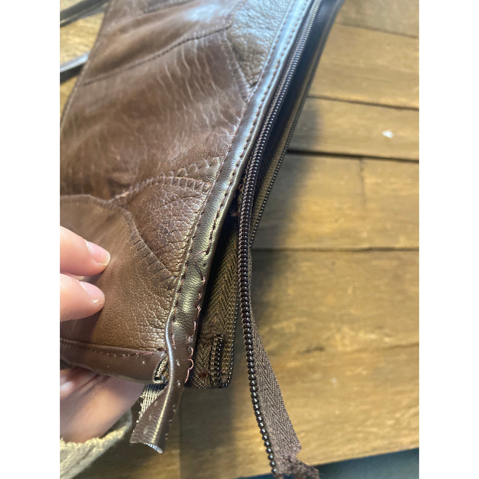 Brown Patchwork Leather Crossbody Purse