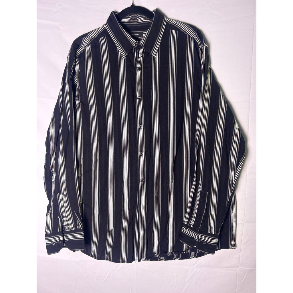 Claiborne Black White Striped Button Down Shirt Long Sleeve Men's Size XL