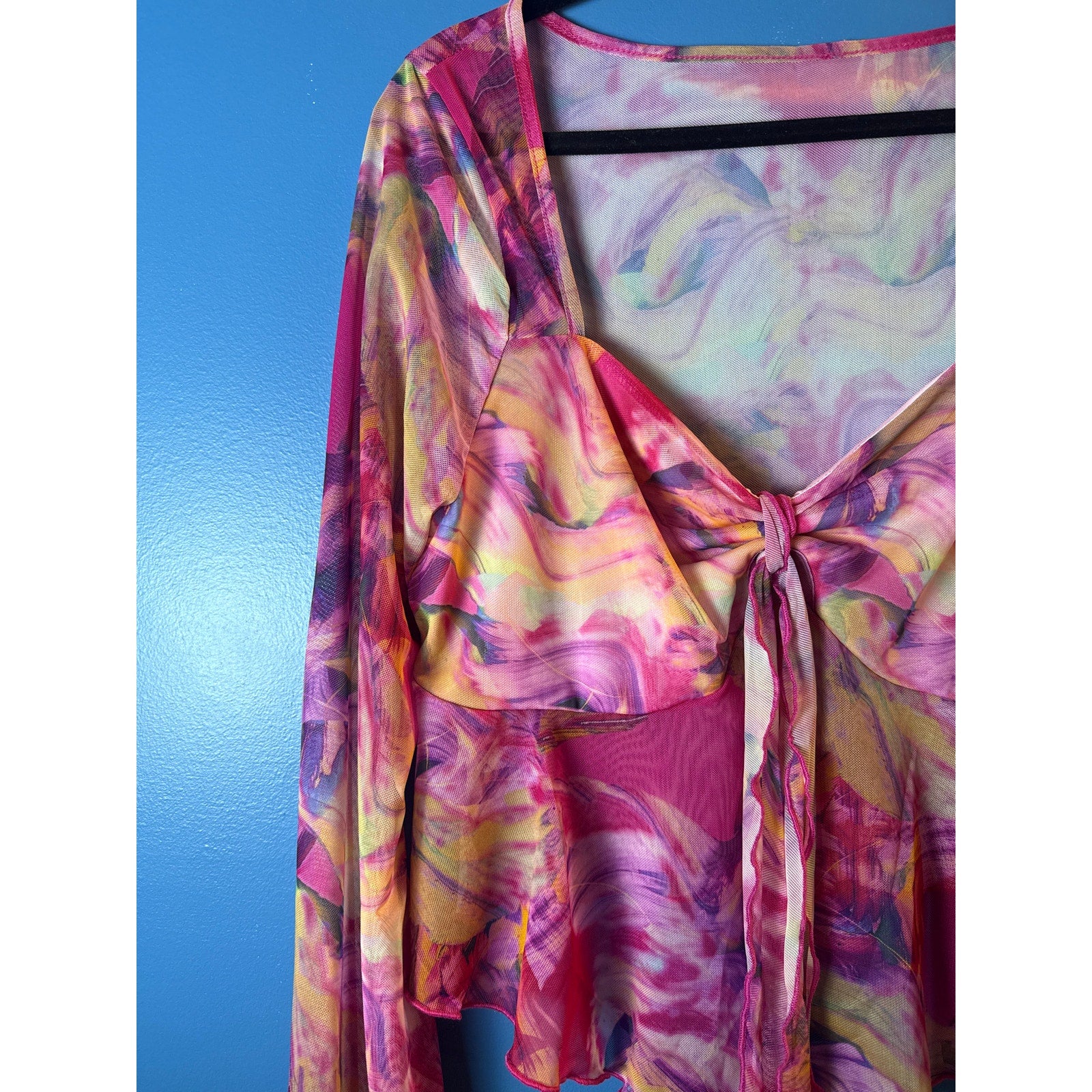 Shein Pink Multicolor Mesh Top Sweetheart Neckline Long Sleeve Women's Size 2X