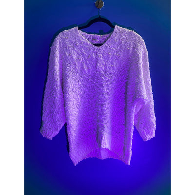 80's Bonnie and Bill White Floral Pearl Embellished V-neck Sweater Size Medium