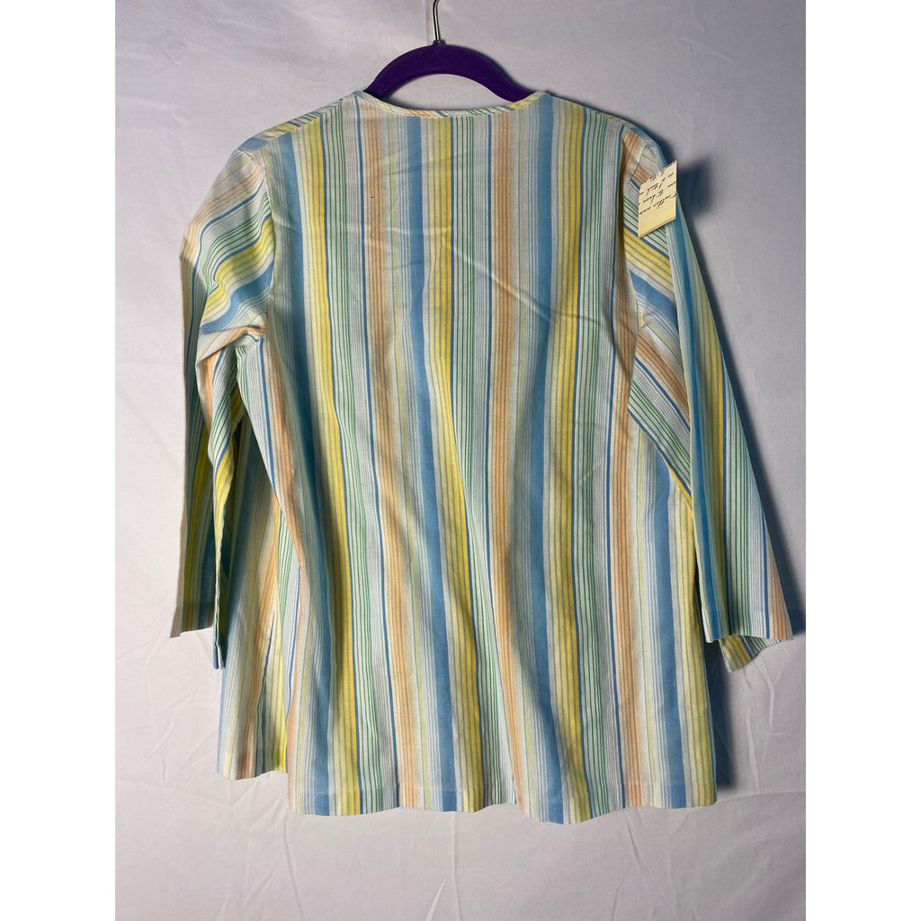 Vintage 70s Pastel Striped Cotton V-Neck Hippie Lightweight Top Womens Large
