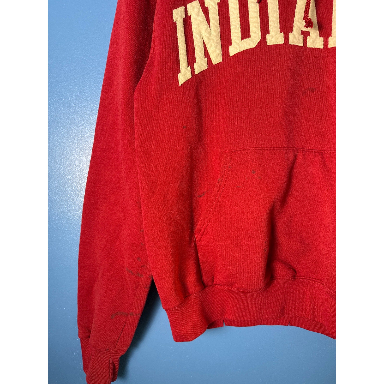 IU INDIANA Embroidered Red Pullover Hoodie Sweatshirt Men's Size Large