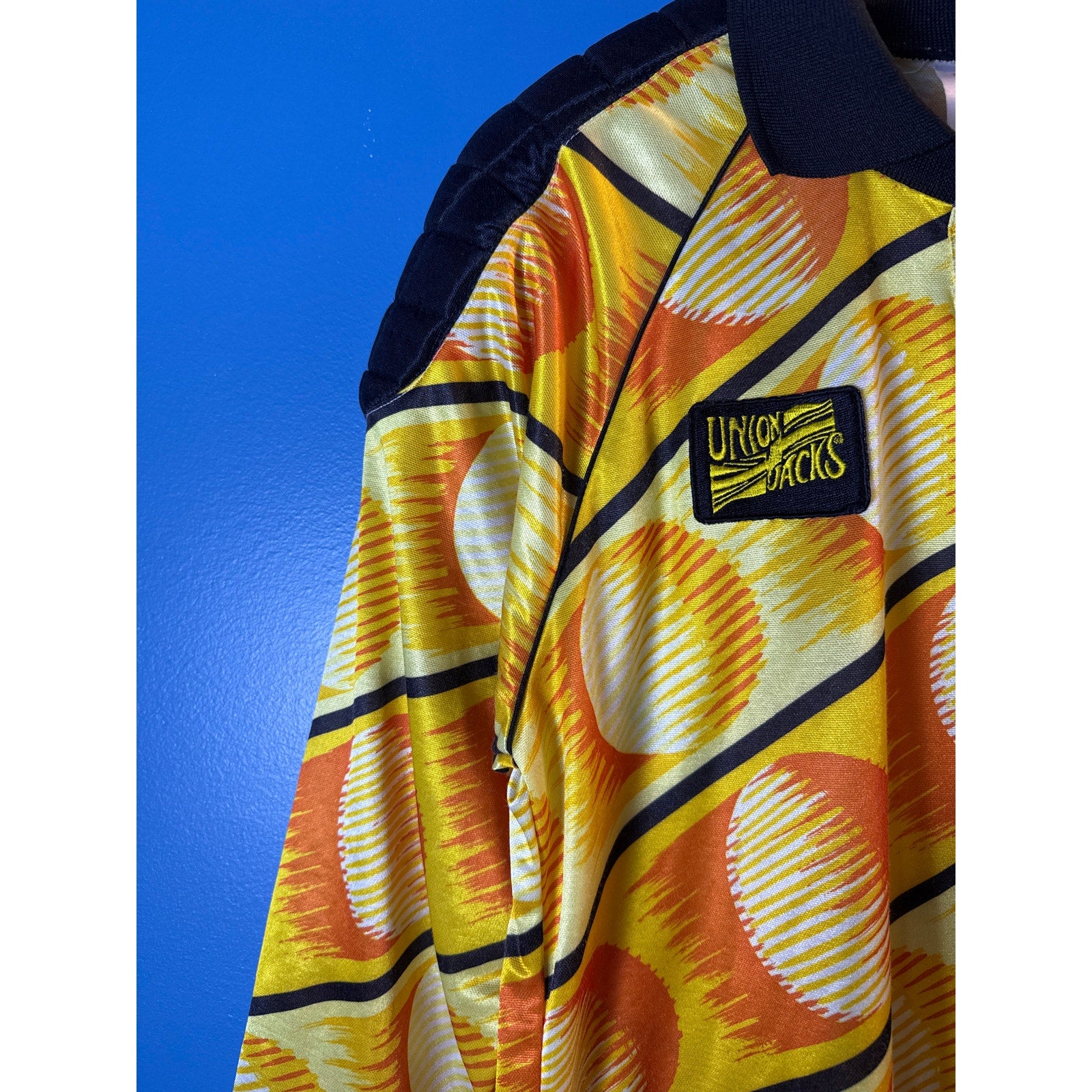 Union Jacks Yellow Black Goalie Shirt Yellow Geo Soccer Football Jersey Size S-M