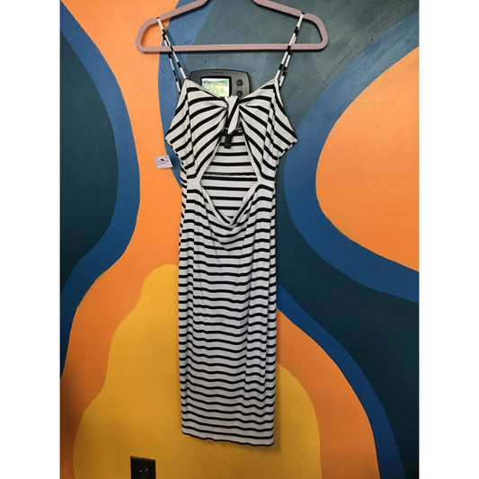 FOREVER 21 White & Black Striped Bodycon Midi Dress Knit Women's Size Large