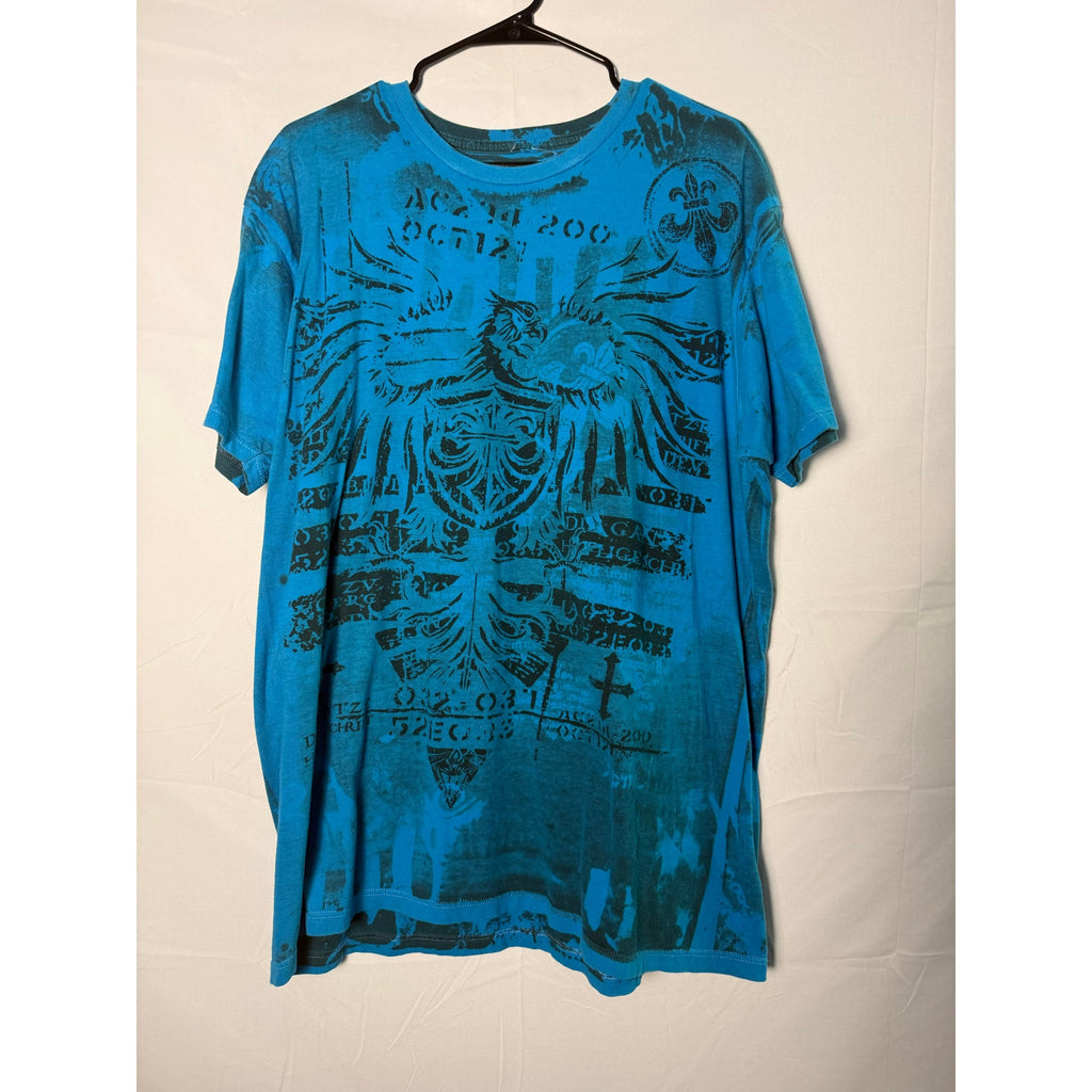 Helix Blue Black Allover Print shirt Cross Wing Grunge Cyber Y2K Men's Size XL
