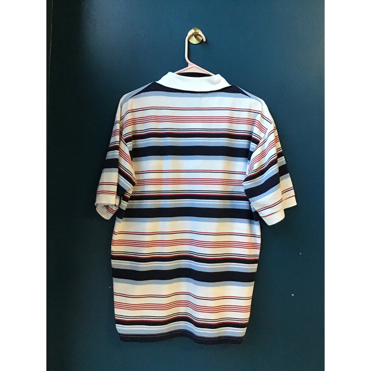 Brooklyn Xpress White Blue Black Striped Premium Polo Shirt Men's Size Medium