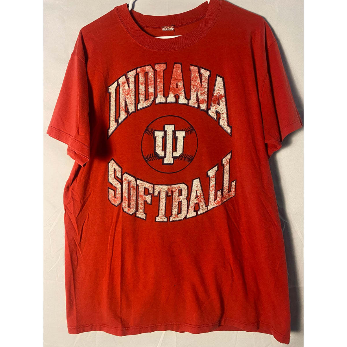 Vintage 90s Gildan IU INDIANA SOFTBALL Graphic Print Red T-shirt Men's Size XL