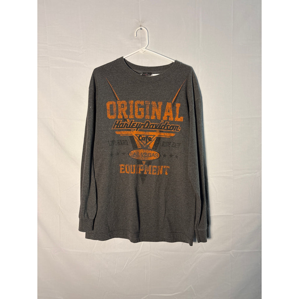 Harley Davidson Cafe Las Vegas Equipment Live Hard Ride Easy Graphic Print Shirt Long Sleeve Size Large