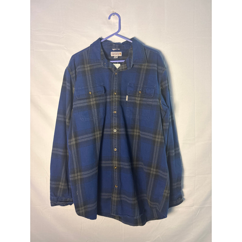 Carhartt Button Up Blue Plaid Flannel Long Sleeve Shirt Original Fit Men XL Tall