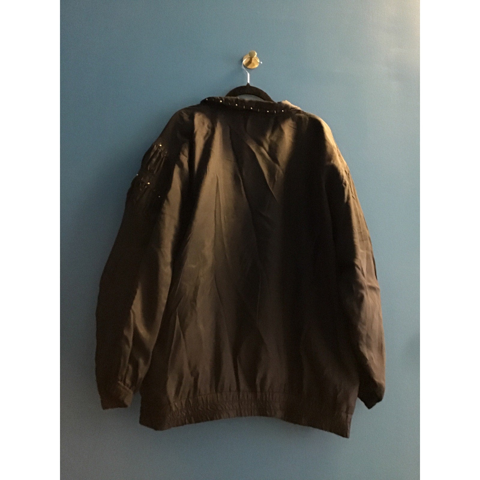 Vintage EVR Black Silk Full Zip Bomber Jacket Front Details Women's Plus Size 1X