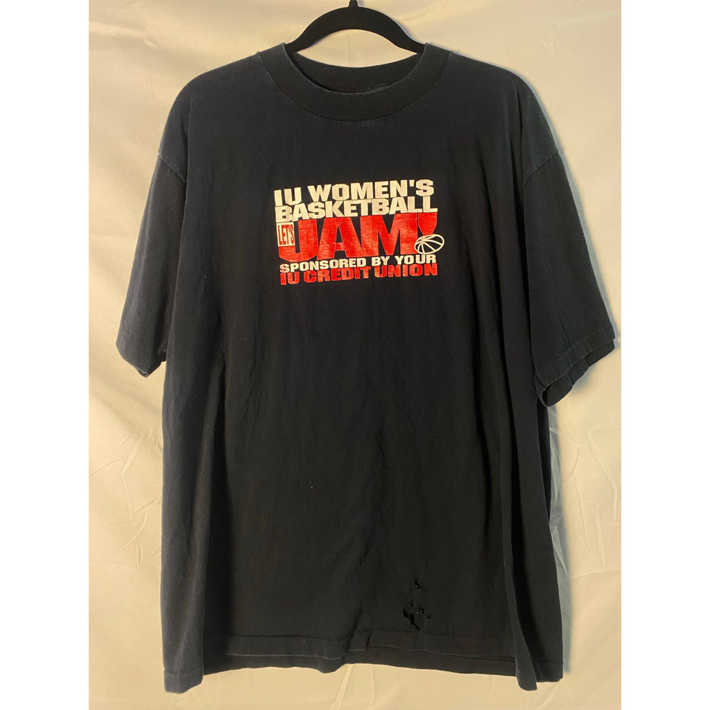 Vintage 90s IU Womens Basketball Let's JAM Graphic Black T-shirt Men's Size XL