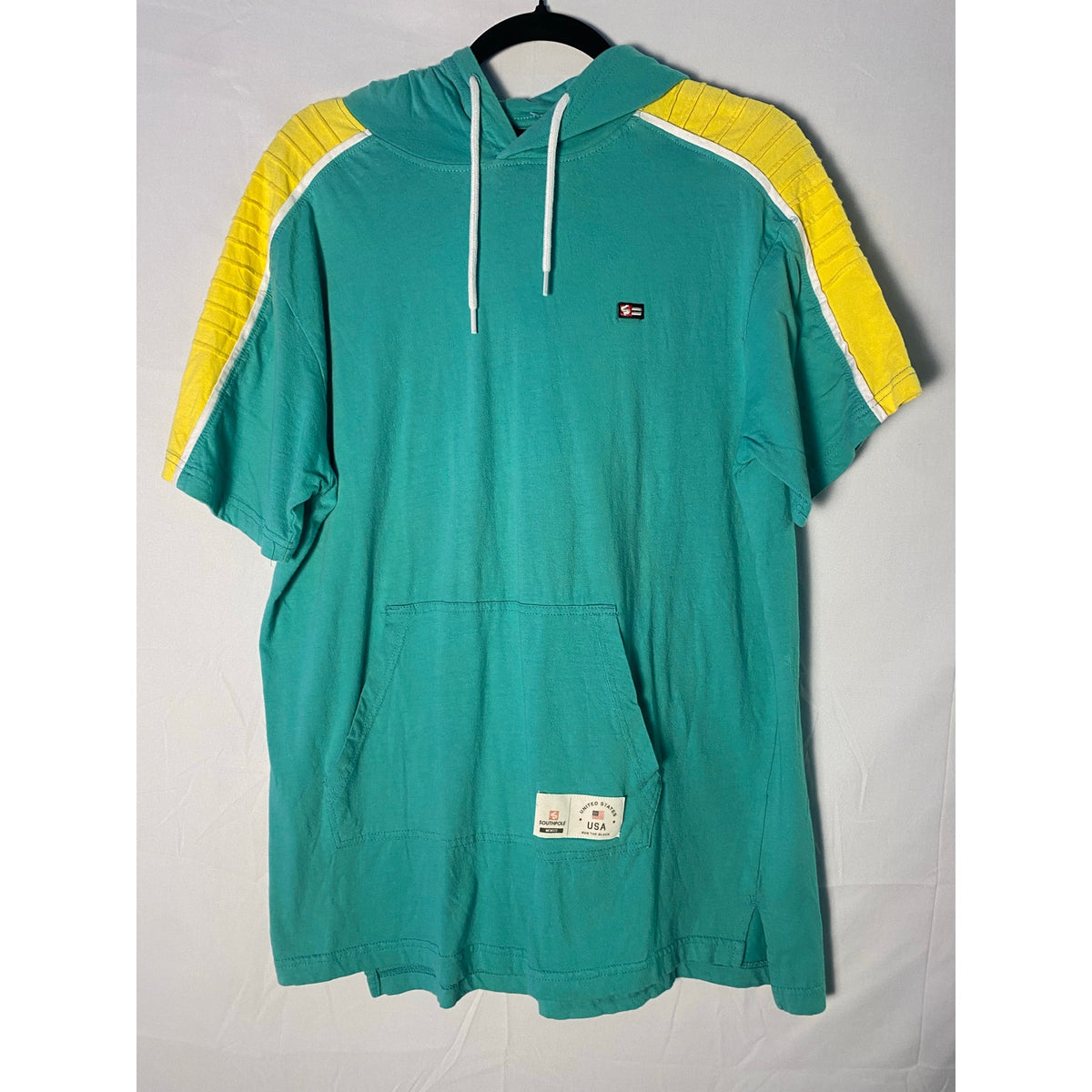 Southpole Yellow Teal Colorblock Hoodie Shirt Women's Size XL Drawstring