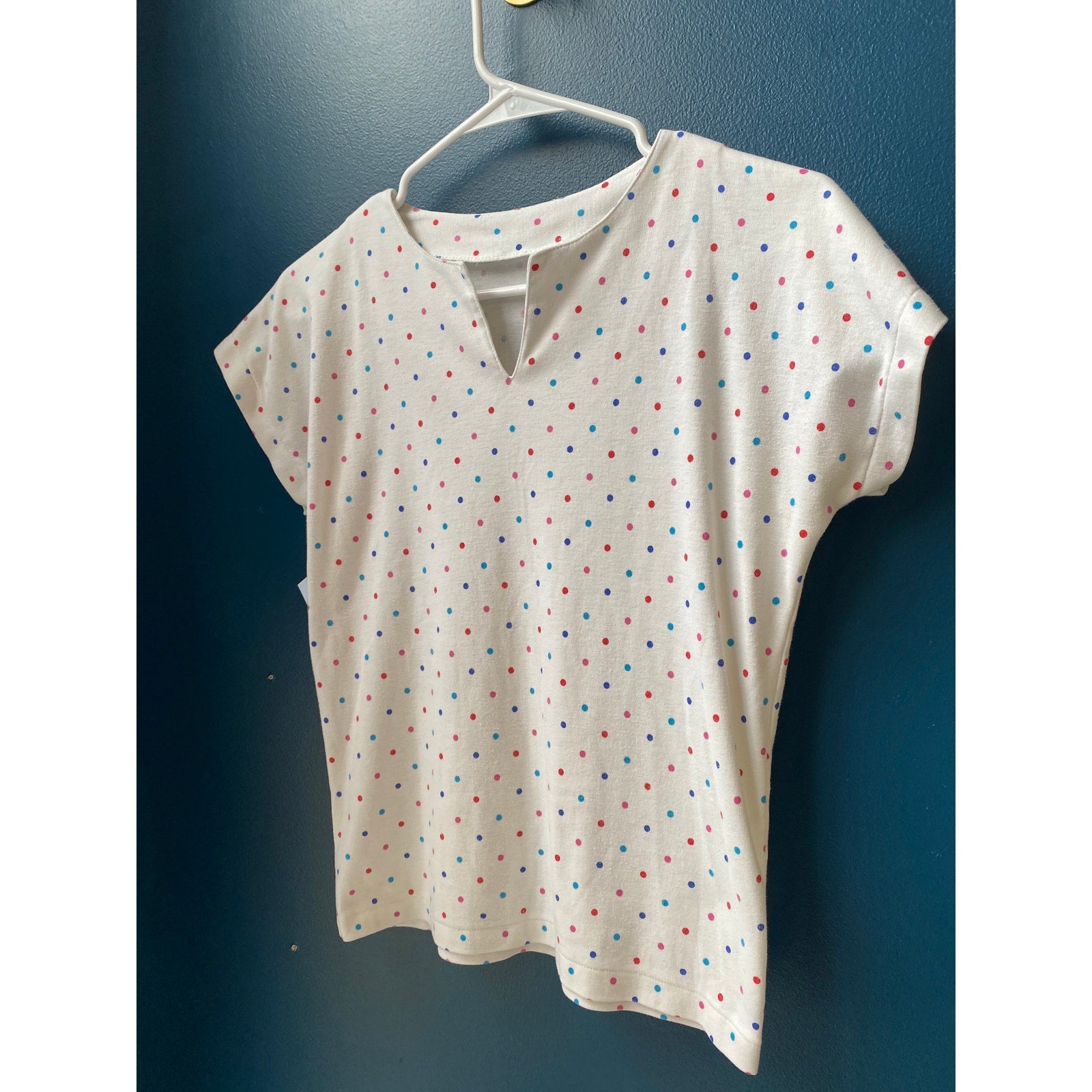 Vintage 80s Polka Dot Multicolor Dolman T-Shirt Short Sleeve Size Small