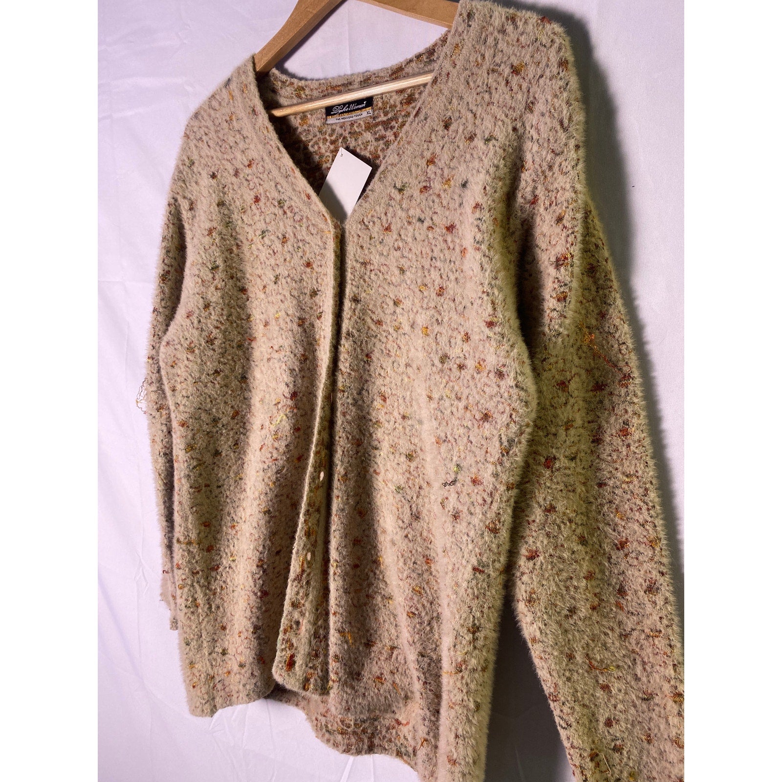 Vintage DUKE Stardust Fuzzy Sparkly Full Zip Cardigan Sweater Women's XL Cozy