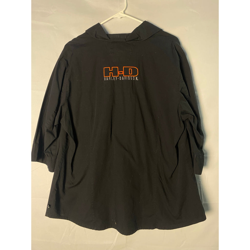 Harley Davidson Half-Cut Long Sleeve Black Button-Up Shirt 3/4 Sleeve Women's XL