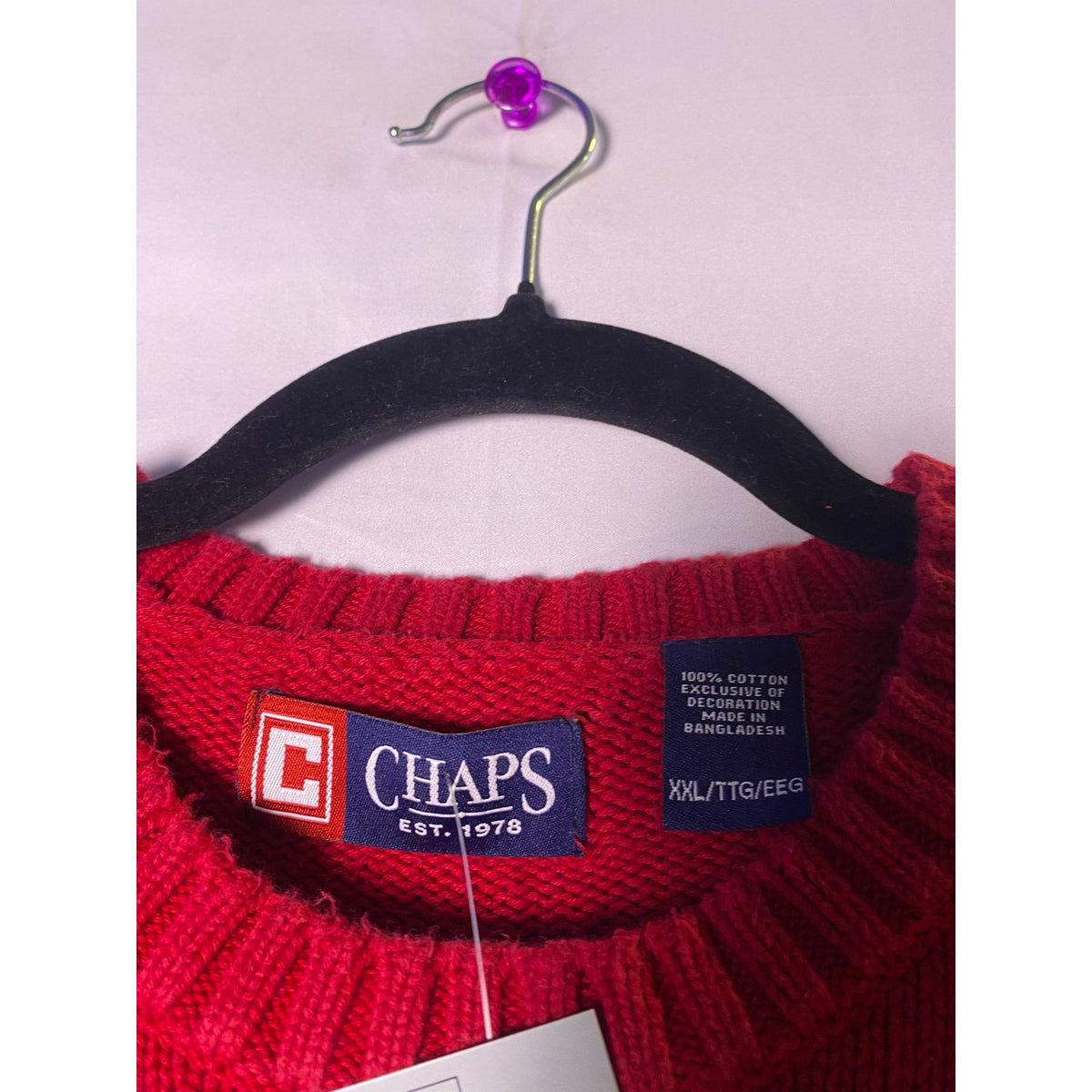 Chaps Logo Red Knit Crewneck Pullover Sweater Men's Size 2XL Long Sleeve