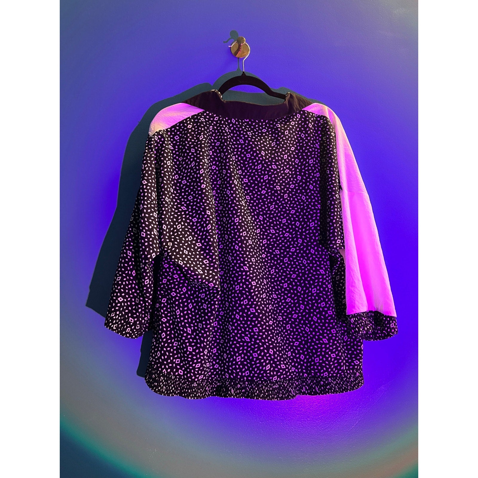 Jennings 80's Black/White Geometric Pullover Long Sleeve V-neck Blouse Large