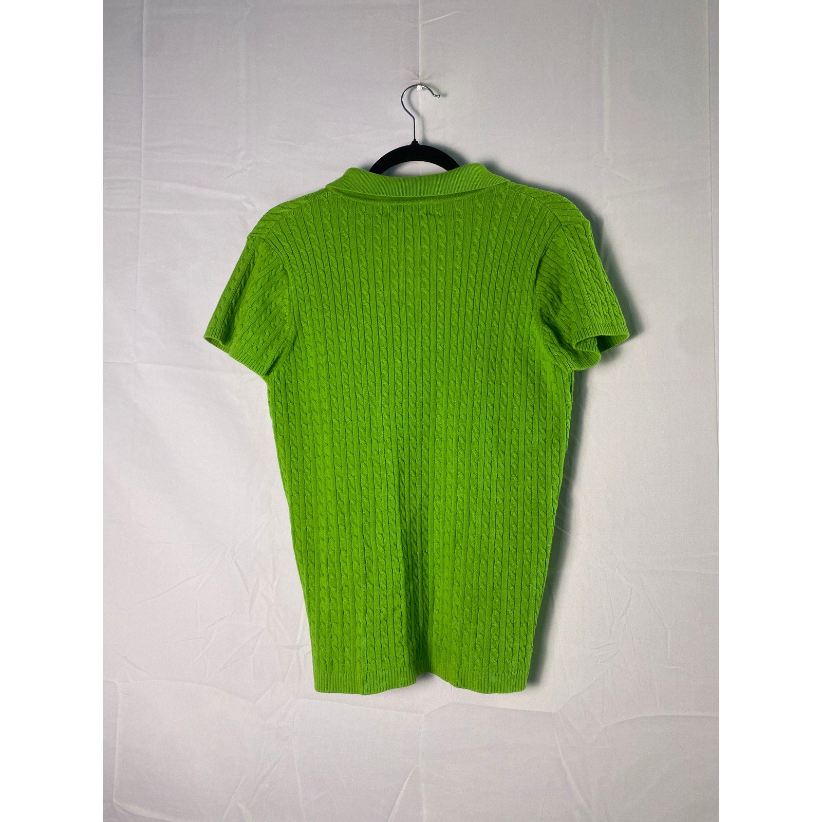 525 America Key Lime Green Cable Knit Collared Sweater Polo Shirt Womens Size XL