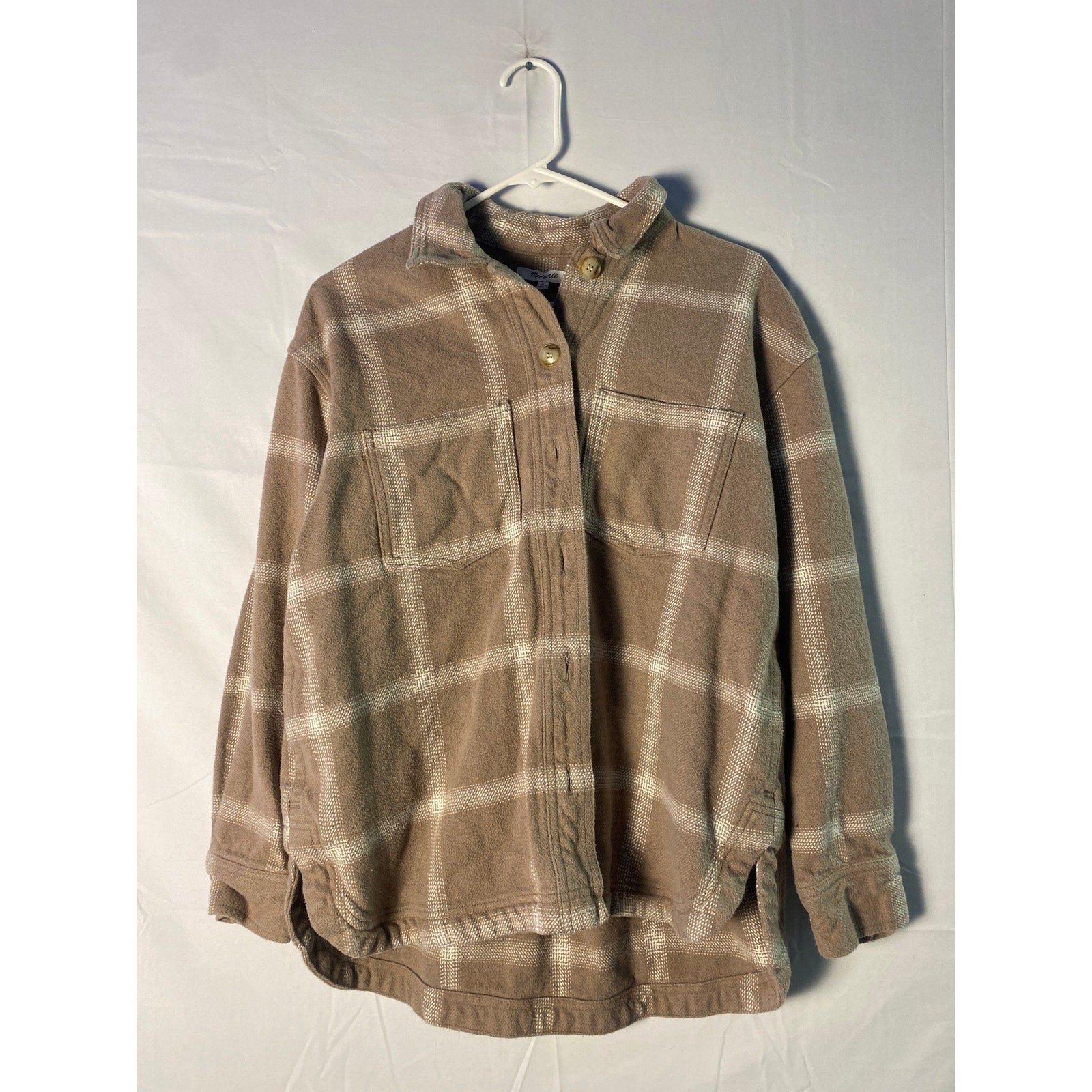 Flannel Kentwood Oversized Shirt-Jacket Windowpane Beige Plaid Heavyweight MEDIUM