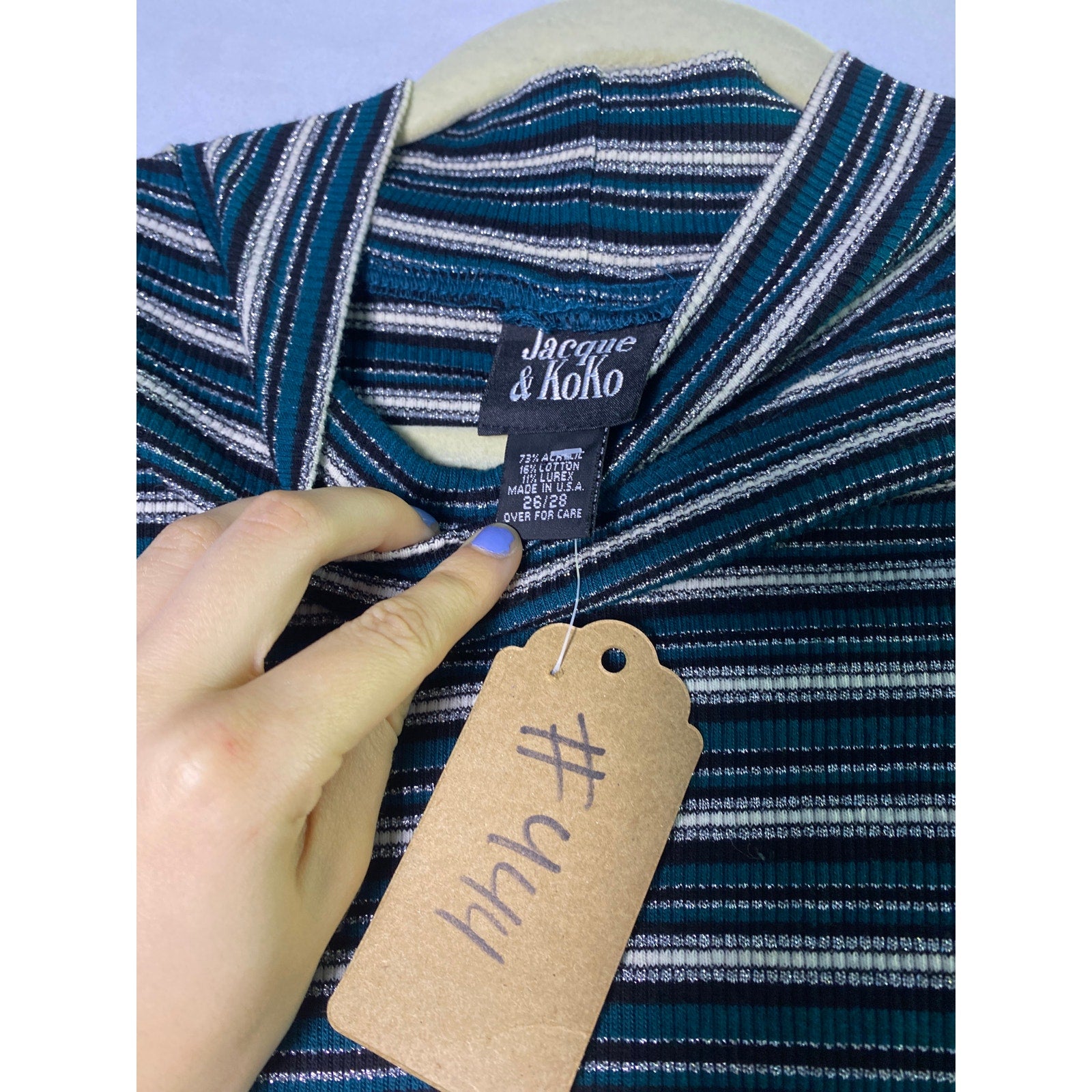 Jacque and KoKo Green White Striped Turtleneck Long Sleeve Shirt Women's 2X-3X