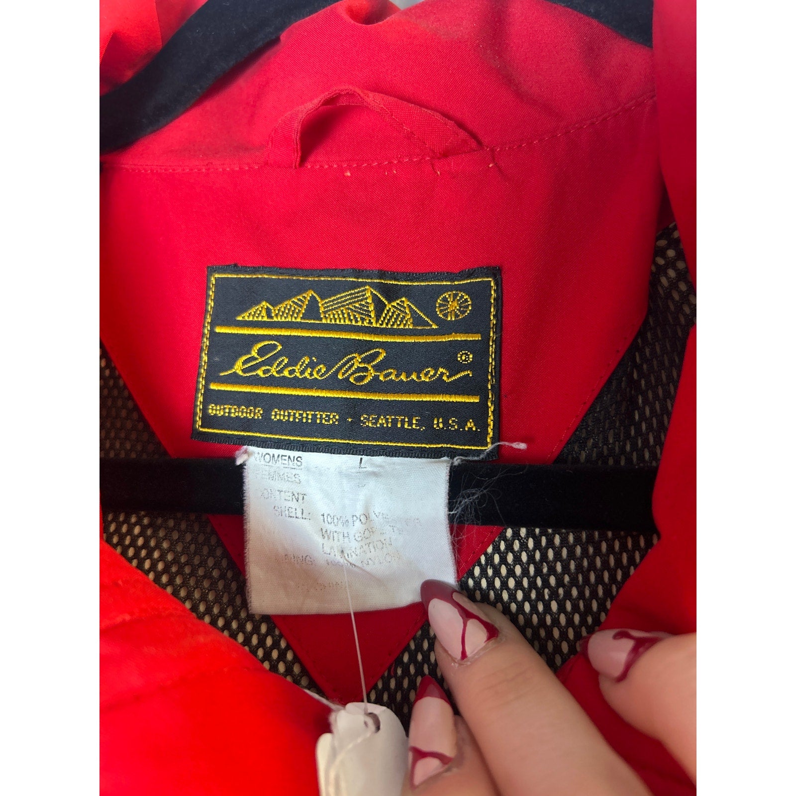 Vintage Y2K Eddie Bauer Parka Anorak Coat Hood Windbreaker Red Jacket Large