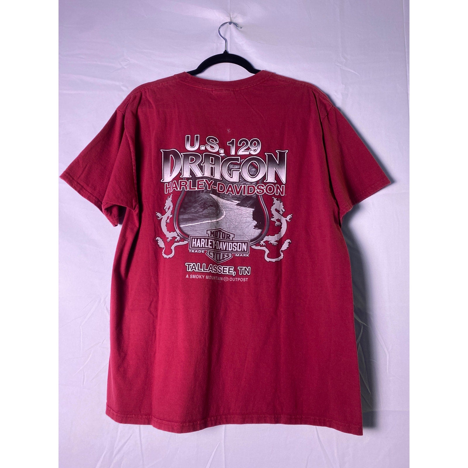 Harley Davidson U.S. 129  DRAGON Tallassee, Tennessee Red Shirt Adult Size Large