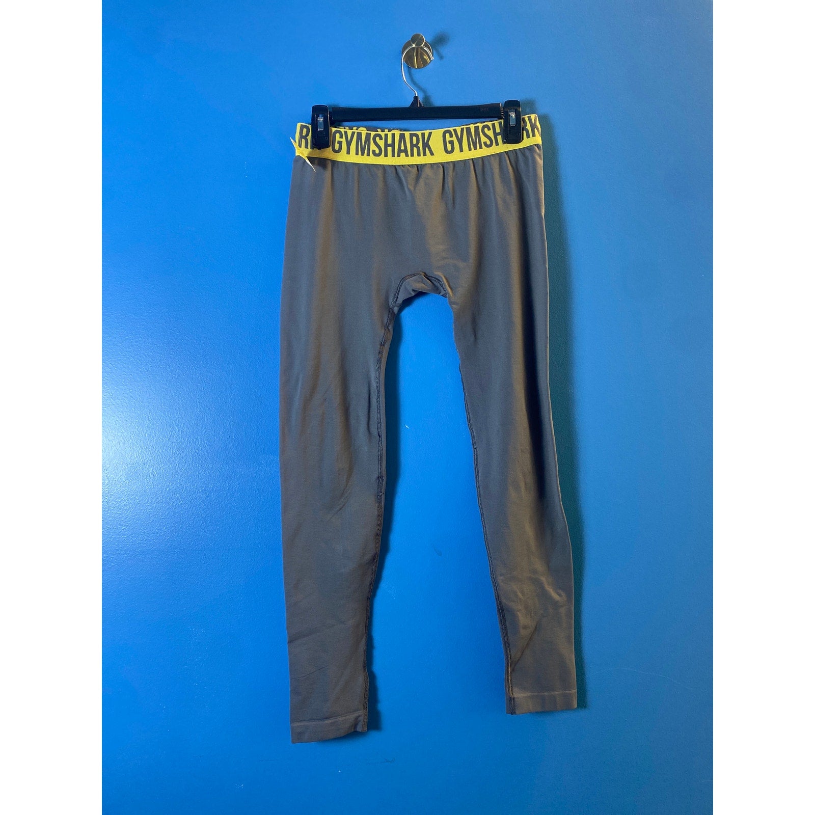 SMC Gymshark Logo Gray Yellow Leggings Pull On Pants Men's Size Large