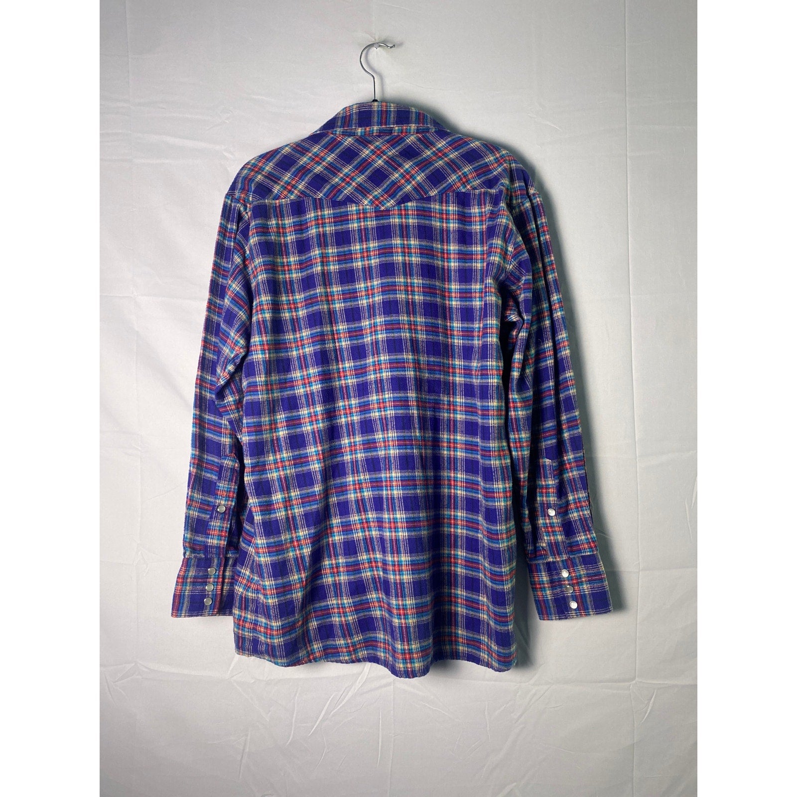 Roebuck Pearl Snap Western Shirt Blue Plaid Button Up Flannel Mens 16-16.5 Large