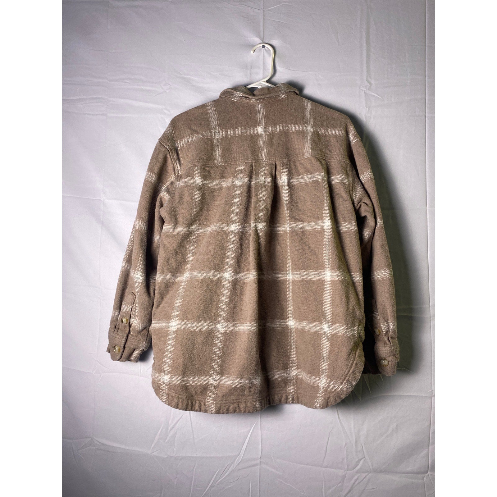 Madewell Beige White Plaid Heavyweight Flannel Button Up Shirt Women's Medium