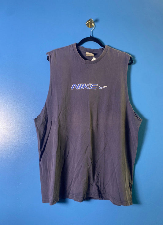 Y2K Nike Cut Off Sleeve Front Logo Print Navy Tank Top Men's Size XL